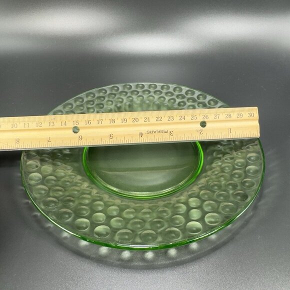 Vintage Uranium UV Glowing Glass Dish Plate Round Dishes Plates Optic Dots Set 2 - Picture 8 of 14